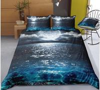 Double Duvet Cover Set Ocean Surface 3D Printed Night Scene Bedding Set Brushed Microfibre Duvet Cover Set 200x200 cm with Zipper Closure and 2 Pillowcases 50x75 cm e-1971