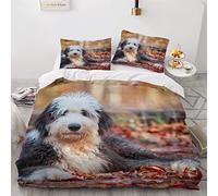 Double Duvet Cover Set Old English Sheepdog Puppy 3d Printed Bedding Quilt Cover Set 3 Pieces Soft Microfiber Comforter Cover with Zipper Closure and 2 Pillowcases For kids and Teens -200x200cm
