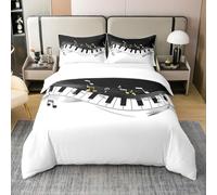 Double Duvet Cover Set Piano Keys Soft Microfiber Classical Music Bedding 3D Printed Quilt Cover 200x200 and 2 Pillowcases 50x75 with Zipper Closure Easy Care F-262