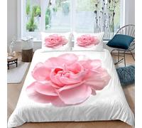 Double Duvet Cover Set Pink Rose Soft Microfiber Flowers Bedding 3D Printed Quilt Cover 200x200 and 2 Pillowcases with Zipper Closure Easy Care C-63
