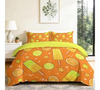 Double Duvet Cover Set Popsicle Lemon Reversible Printed Bedding Set Soft Breathable Microfibre Cartoon Stars Quilt Cover 200 x 200 cm with 2 Pillowcases Machine Washable Easy Care D-40