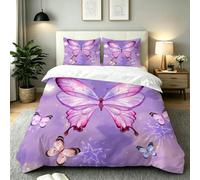 Double Duvet Cover Set Purple Butterfly 200x200, ZE6099 | with 4 Corner Ties, for Kids Adults, with Zipper Closure, Soft Bedding, 2 Pillowcases 50x75, for Hotel and Bedroom