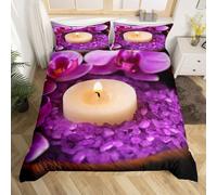 Double Duvet Cover Set Purple Flowers and Candles Soft Microfibre Bedding Set 3D Printed Chinese Style Quilt Cover 200x200 cm with Zipper Closure with 2 Pillowcases 50x75 cm e.1908