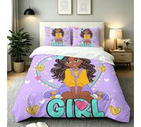 Double Duvet Cover Set Purple Girl 200x200, ZE6231 | with 4 Corner Ties, for Kids Adults, with Zipper Closure, Soft Bedding, 2 Pillowcases 50x75, for Hotel and Bedroom