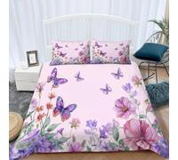 Double Duvet Cover Set Purple Iris and Butterfly Reversible Printed Bedding Set Breathable Microfibre Lush Green Foliage Quilt Cover 200 x 200 cm with 2 Pillowcases Machine Washable Easy Care d-1126