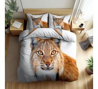 Double Duvet Cover Set - Reversible Realistic Wild Animals Lynx Bedding Set Soft Microfibre with Zipper Closure, Washable Comforter Cover and 2 Pillowcases for Girls Women 200 x 200 cm White