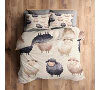Double Duvet Cover Set Sheep Bedding - 3 Piece with 2 Pillowcases, Cute Cartoon Animal Printed Design, for Bedroom Decor, Soft Brushed Microfiber, Zip Fastening - CR080