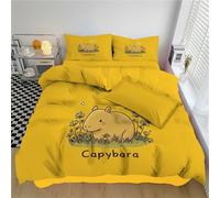 Double Duvet Cover Set - Simple Cartoon Style Bedding with 2 Pillowcases, Brushed Microfiber | Moon Cute Capybara Pattern Reversible Quilt Cover | Soft Comfy Easy care | Concealed Zipper | Yellow