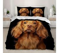 Double Duvet Cover Set Single 53x79 inch Cute Brown Cocker Spaniel 3Pcs Bedding Set Soft Brushed Microfiber Quilt Cover Black NonIron Easy Care Wrinkle free Skin Friendly Bedding Quilt Cover Set