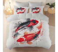 Double Duvet Cover Set Size 200 x 200 cm With Pillowcase, Soft Cream Brushed Microfiber Bedding with Zipper Closure and 4 Corner Ties - Oil Painting Geometric Fantasy Dragon Printed duvet cover