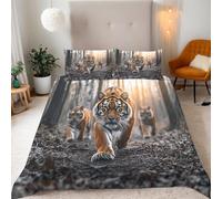 Double Duvet Cover Set Tiger 3D Printed plantation Bedding Set Brushed Microfibre Quilt Cover 200x200 cm with Zipper Closure and 2 Pillowcases 50x75 cm c1089