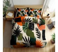 Double Duvet Cover Set Ultra Soft Comfy Luxurious Hotel Quality Bedding Set, Premium Reversible Beige Plant Abstract Leaves Blocks Bedding - Boys Kids Quilt Covers with Pillowcase