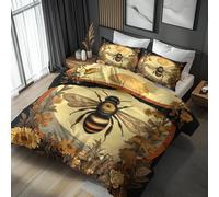 Double Duvet Cover Set Vintage Bee - Nature Insect Bedding 3 Piece with 2 Pillow Cases - Reversible Design & Bedroom Decorations - Soft Microfibre Quilt Cover with Zip N&-2614