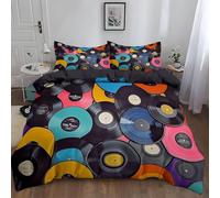 Double Duvet Cover Set Vinyl Record Soft Microfiber Cartoon Patterns Bedding 3D Printed Quilt Cover 200x200 and 2 Pillowcases with Zipper Closure Easy Care B-2533