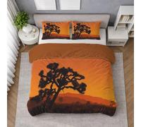Double Duvet Cover Set Warm Orange, Quilt Cover Bedding Set in Soft Microfibre, Scenery, Sunset Joshua Tree, Smooth Touch, Fade Resistant, Easy Care, 200 X 200 cm, Breathable Feel