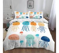 Double Duvet Cover Set Watercolor Jellyfish Brushed Soft Microfiber Cute Children Double Bedding Set 3D Printed Zipper Quilt Cover 200x200 cm and 2 Pillowcases 50x75 B-4086