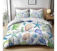 Double Duvet Cover Set Watercolor Starfish and Shells Soft Microfibre Bedding Set 3D Printed Undersea Creatures Quilt Cover 200x200 cm with Zipper Closure with 2 Pillowcases 50x75 cm b.1948