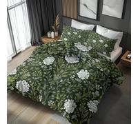 Double Duvet Cover Set William Morris Flower, Reversible Double Bedding Sets White Floral Leaves Pattern for Bedroom Decor, Soft Microfibre Quilt Cover, 2 Pillowcases, Zip TAE38