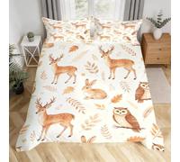 Double Duvet Cover Set Woodland Animals, 3 Pieces Bedding Set | Soft Breathable Microfibre, Easy Care, Zipper Closure & 2 Pillowcases, Watercolor Painting 3D Printed, Small Master Bedroom