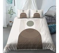 Double Duvet Cover Sets 200X200Cm - 3 Pcs Brown And White Arc Geometric Simple Texture Lines Pattern Bedding Sets For Kids Girls, Ultra Soft Fluffy Microfiber Christmas Quilt Cover Set With 2 Pillo