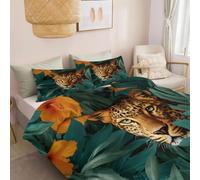 Double Duvet Cover Sets Animals Leopards Tropical Foliage And Flowers Reversible Doublesided Bedding Set, Jungle Landscape Ultrasoft Hypoallergenic Durable Duvet Cover for Bedroom Decor 200 x 200 cm