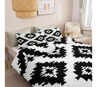 Double Duvet Cover Sets Black And White Abstract Geometric Blocks Reversible Doublesided Bedding Set, Minimal Style Ultrasoft Hypoallergenic Durable Duvet Cover for Bedroom Decor 200 x 200 cm