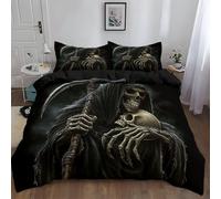 Double Duvet Cover Sets - Doublesided Duvet Cover Horror Art Grim Reaper Skull Premium Microfibre Bedding Sets - soft Durable Bedding Horror Art Duvet Cover Sets