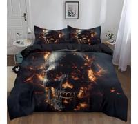 Double Duvet Cover Sets - Doublesided Duvet Cover Horror Art Mystical Skull Flames Premium Microfibre Bedding Sets - soft Durable Bedding Horror Art Duvet Cover Sets