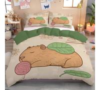 Double Duvet Cover Sets Premium Brushed Microfiber Duvet Cover Cute Capybaras Ultrasoft Hypoallergenic Reversible 3 Pcs Bedding Set With Zipper Closure, Beige Cartoon Animal Prints 200 X 200 Cm