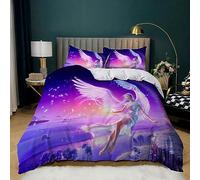 Double Duvet Cover Sets Ultra Soft Anti Allergic Microfiber, Bedding 3 Pcs Dream Angel & Purple Pattern, Duvet Cover Set with Pillowcases with Zipper Closure for Kids Teens Adults