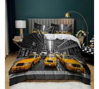 Double Duvet Cover Sets Ultra Soft Anti Allergic Microfiber, Bedding 3 Pcs New York City & Taxi Pattern, Duvet Cover Set with Pillowcases with Zipper Closure for Kids Teens Adults