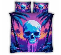 Double Duvet Cover Skull 200x200 cm Bedding Set with Zipper Closure Ultra Soft Microfiber 3D Gothic Skull Quilt Cover 3 Pieces with 2 Pillowcase 50x75（MXX 5-4）