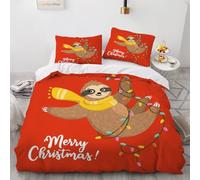 Double Duvet Cover Sloth 200x200 cm Bedding Set with Zipper Closure Ultra Soft Microfiber 3D Christmas Quilt Cover 3 Pieces with 2 Pillowcase 50x75（Pattern 12-2）