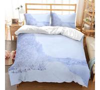 Double Duvet Cover Snow Scene Bedding Sets Soft Microfibre 3D White Quilt Cover 200x200 cm with Zipper Closure + 2 Pillowcases 50x75 cm Bedroom Bed Set B-7732