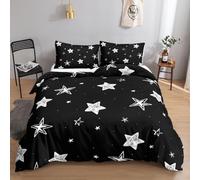 Double Duvet Cover Stars Bedding Sets Soft Microfibre 3D White Black Quilt Cover 200x200 cm with Zipper Closure + 2 Pillowcases 50x75 cm Bedroom Bed Set C-7942