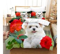 Double Duvet Cover White Dog Double Duvet Cover with Zipper Closure for Aldults Kids Soft Breathable Microfiber Bedding Set 200x200 cm + 2 Pillowcases 50x75 cm 5L9W4Q2499