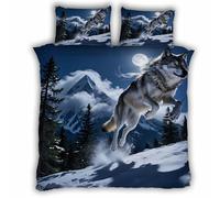 Double Duvet Cover Wolf 200x200 cm Bedding Set with Zipper Closure Ultra Soft Microfiber 3D Animals Wolf Quilt Cover 3 Pieces with 2 Pillowcase 50x75（MXX 4-5）