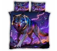 Double Duvet Cover Wolf 200x200 cm Bedding Set with Zipper Closure Ultra Soft Microfiber 3D Animals Wolf Quilt Cover 3 Pieces with 2 Pillowcase 50x75（MXX 5-4）