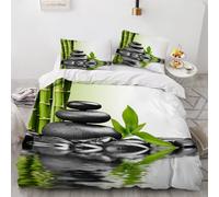 Double Duvet Cover Zen 200x200 cm Bedding Set with Zipper Closure Ultra Soft Microfiber 3D Stones Bamboo Quilt Cover 3 Pieces with 2 Pillowcase 50x75（MXX 27-15）