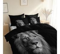 Double Duvet Coverblack, Soft Quilt Cover Easy Care Bed Linen Cosy Bedding Sets Cinematic Style Lion Portrait, With Pillowcases - Super King 260 X 220 Cm