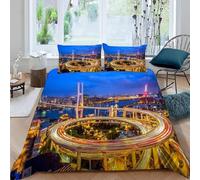 Double Duvet Covers New York 3D Double Quilt Cover Golden Gate Bridge Duvet Cover 200x200 with 2 Pillowcases 50x75cm with Zipper, Soft Easy Care Bedding Set C-678