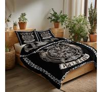 Double Duvet Covers Reversible Viking Valhalla Bedding Set 79x79 inch, Black and Silver Nordic Design, Quilt Cover Ultra Soft Hypoallergenic Microfiber 3 piece with Zipper Closure, 2 Pillowcases