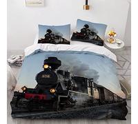Double Duvet Covers Set 200x200 Train Steam Train Hypoallergenic 3D Microfiber Bedding Set with Hidden Zipper Closure Luxury Bedroom Decor 3Pcs Quilt Cover Railway Transportation Children and Adults