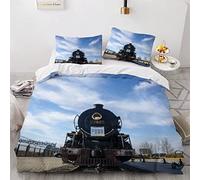 Double Duvet Covers Set 200x200 Train Steam Train Hypoallergenic 3D Microfiber Bedding Set with Hidden Zipper Closure Luxury Bedroom Decor 3Pcs Quilt Cover Railway Transportation Children and Adults