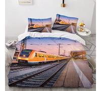 Double Duvet Covers Set 200x200 Train Sunset Hypoallergenic 3D Microfiber Bedding Set with Hidden Zipper Closure Luxury Bedroom Decor 3Pcs Quilt Cover Railway Transportation Children and Adults
