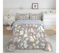 Double Duvet Gray Leaves Coverless Duvet Reversible Comforter Set with 2 Pillowcases Hypoallergenic Printed Duvet Soft Summer Duvet Machine Washable Duvet Double 200x200cm