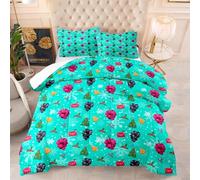 Double Duvet Green Purple Fruit Coverless Duvet Double Super Soft Warm Comfortable Breathable Washable Winter Summer Fluffy All Seasons Quilt and Pillowcase 203x228 cm