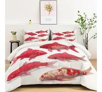 Double Duvet - Lightweight Minimalist Art Animal Fish Duvet - Coverless Quilt Double - Box Stitched Down Alternative Quilt - Soft and Fluffy Comforter Red