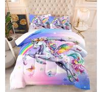 Double Duvet Rainbow Unicorn 3D Printed All-Season Down Alternative Quilted Duvet,200Gsm Microfibre Coverless Duvets 90G Microfiber Filling,Includes 1 Comforter, 2 Pillow Shams