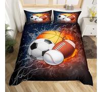 Double Duvet Set 200x200 cm Sports Bedding Double Bed Set Basketball Football Rugby Duvet Cover Sets Luxury Microfiber 3 Piece Kids Teenager Room Decoration with Zipper and 2 Pillow Case